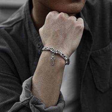 Thai Silver Men's Star & Dagger Bangle